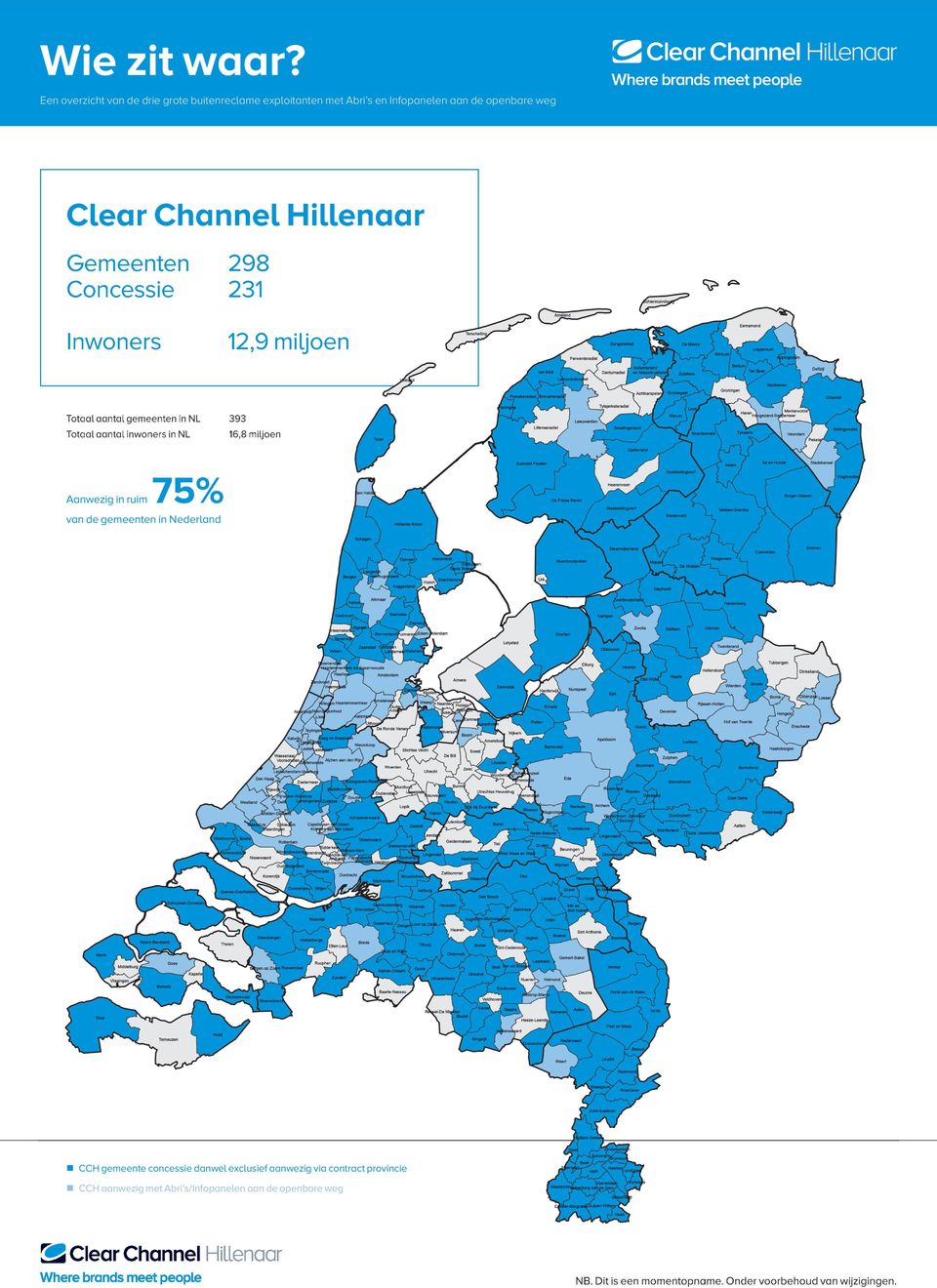 gemeenten in NL 393 Totaal aantal in NL 16,8 miljoen Aanwezig in ruim 75% van de