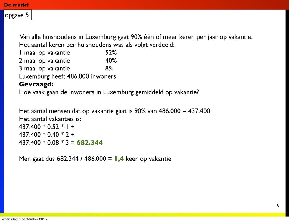 Luxemburg heeft 486.000 inwoners. Hoe vaak gaan de inwoners in Luxemburg gemiddeld op vakantie?