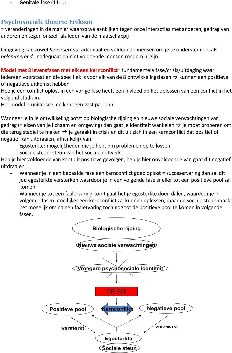 Model met 8 levensfasen met elk een kernconflict= fundamentele fase/crisis/uitdaging waar iedereen voorstaat en die specifiek is voor elk van de 8 ontwikkelingsfasen kunnen een positieve of negatieve