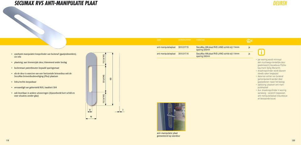 buitenmaat patentbouten bepaald sparingsmaat als de deur is voorzien van een horizontale brievenbus ook de SecuMax brievenbusbeveiliging (Plus) plaatsen links/rechts toepasbaar vervaardigd van