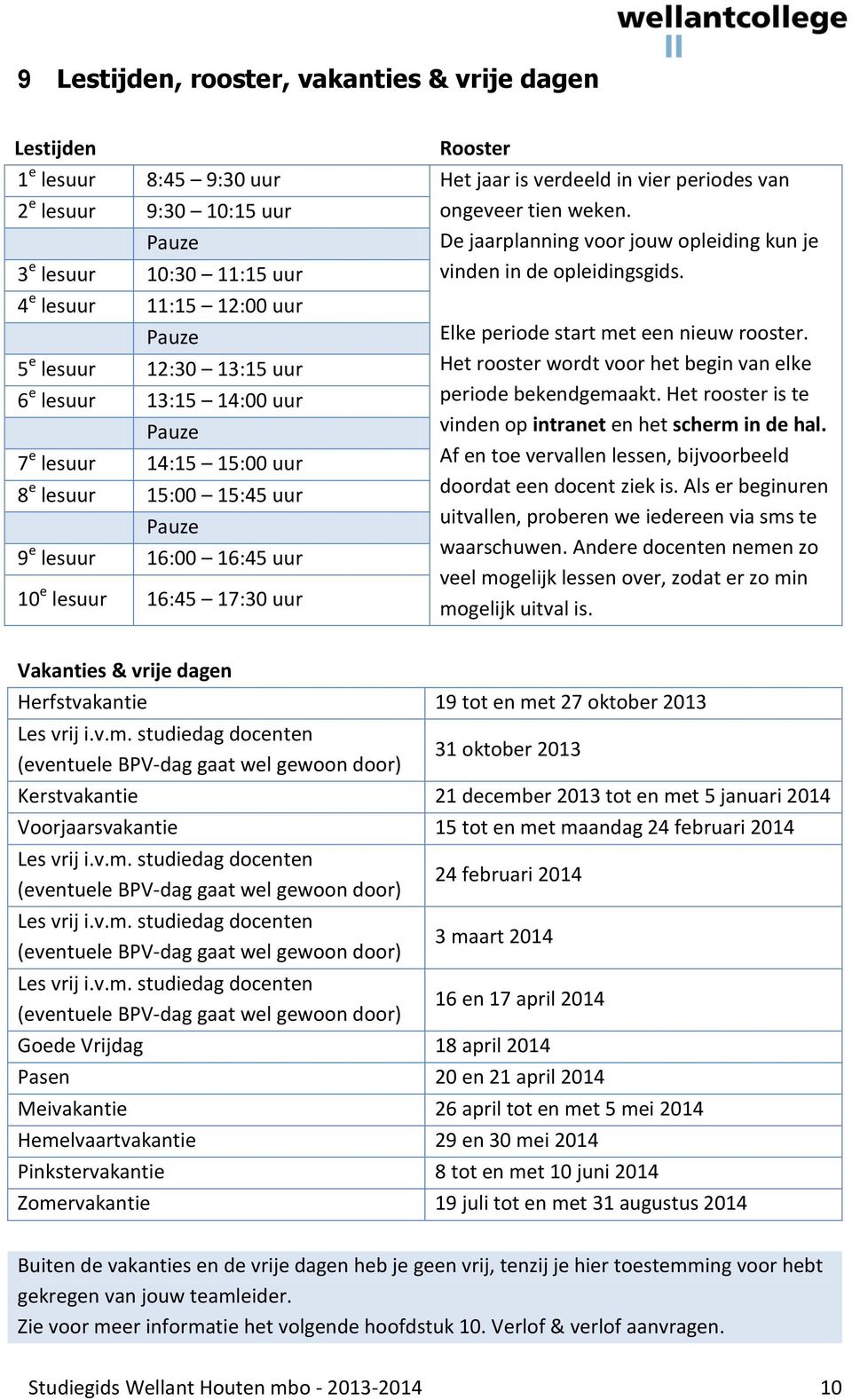 uur ongeveer tien weken. De jaarplanning voor jouw opleiding kun je vinden in de opleidingsgids. Elke periode start met een nieuw rooster.