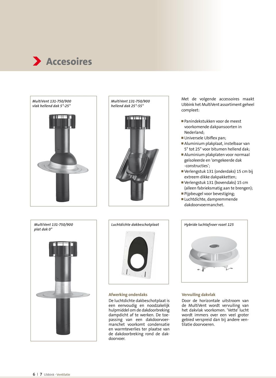 omgekeerde dak -constructies ; Verlengstuk 131 (onderdaks) 15 cm bij extreem dikke dakpakketten; Verlengstuk 131 (bovendaks) 15 cm (alleen fabrieksmatig aan te brengen); Pijpbeugel voor bevestiging;