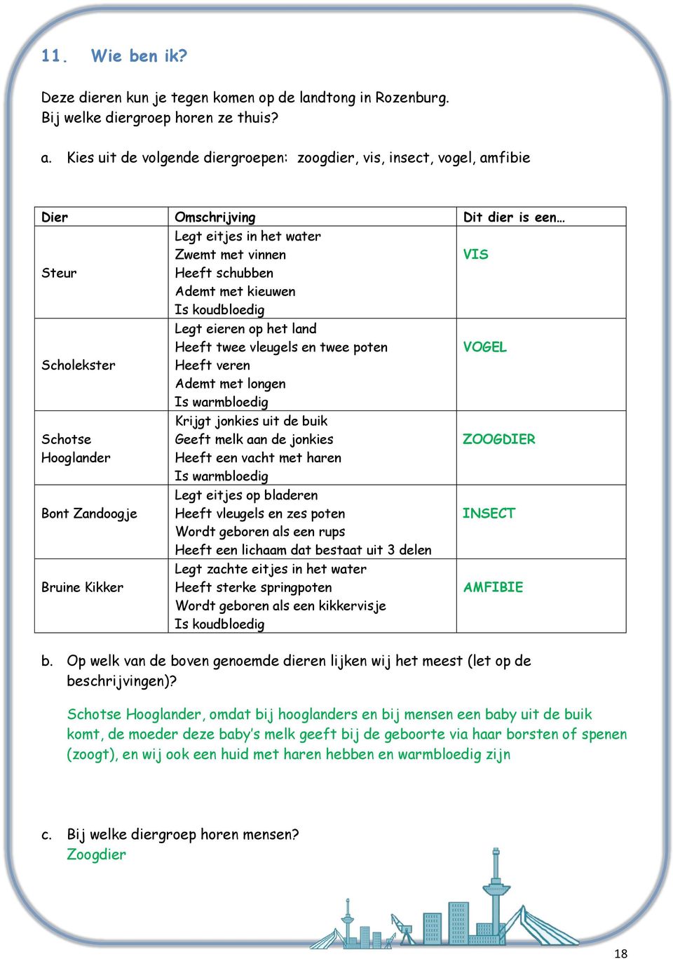 koudbloedig Scholekster Legt eieren op het land Heeft twee vleugels en twee poten Heeft veren Ademt met longen Is warmbloedig VOGEL Schotse Hooglander Bont Zandoogje Bruine Kikker Krijgt jonkies uit