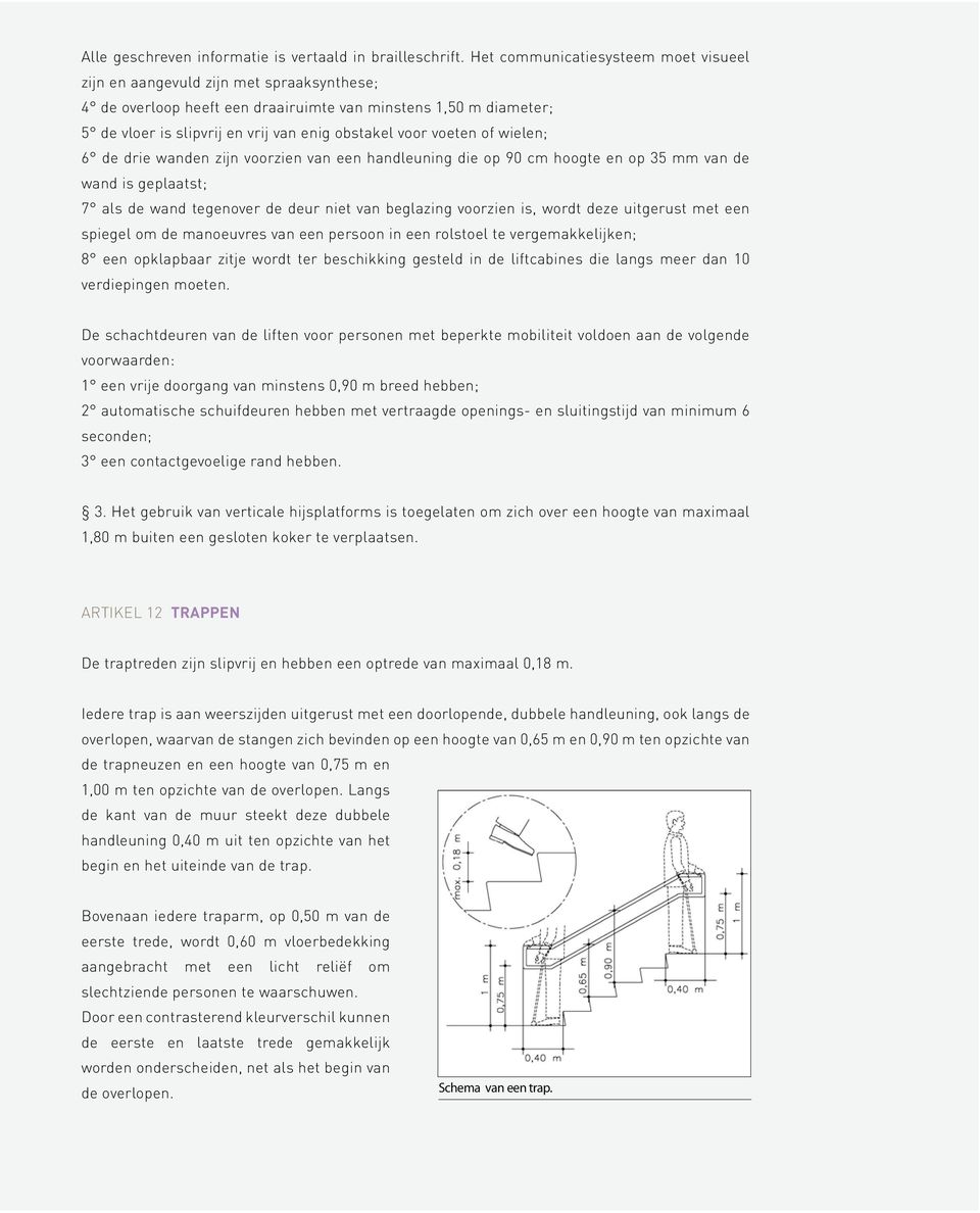 voeten of wielen; 6 de drie wanden zijn voorzien van een handleuning die op 90 cm hoogte en op 35 mm van de wand is geplaatst; 7 als de wand tegenover de deur niet van beglazing voorzien is, wordt