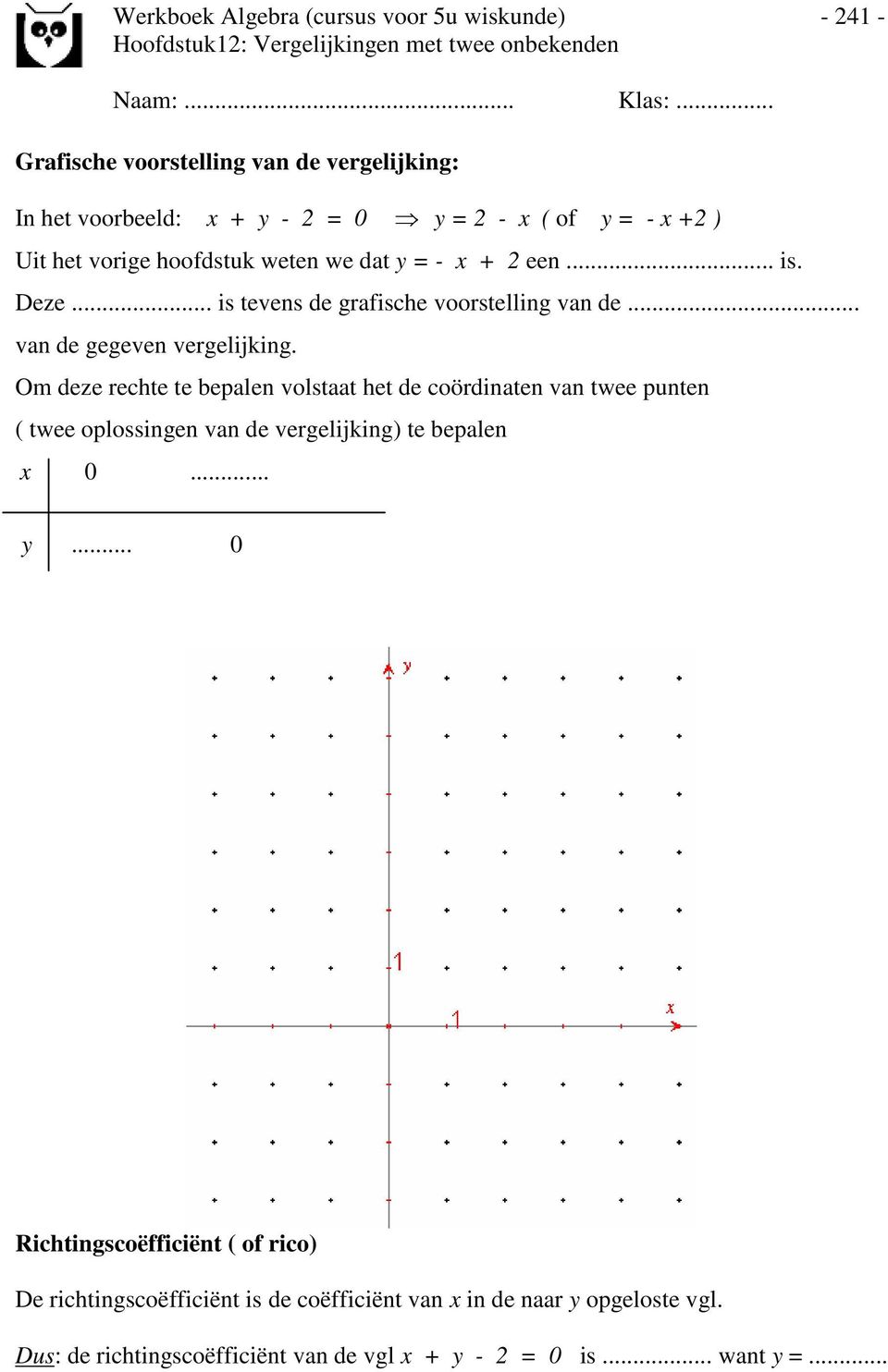 Om deze rechte te bepalen volstaat het de coördinaten van twee punten ( twee oplossingen van de vergelijking) te bepalen 0.