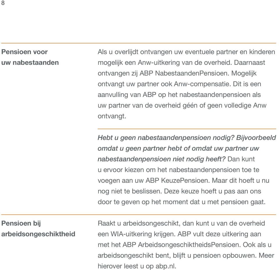 Hebt u geen nabestaandenpensioen nodig? Bijvoorbeeld omdat u geen partner hebt of omdat uw partner uw nabestaandenpensioen niet nodig heeft?