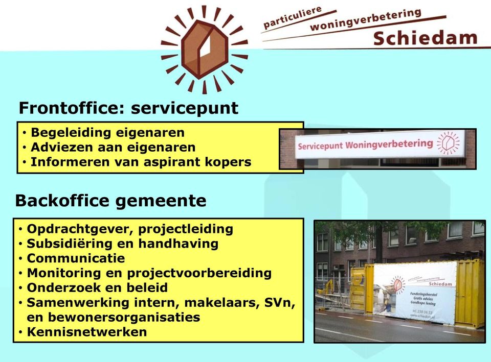 Subsidiëring en handhaving Communicatie Monitoring en projectvoorbereiding