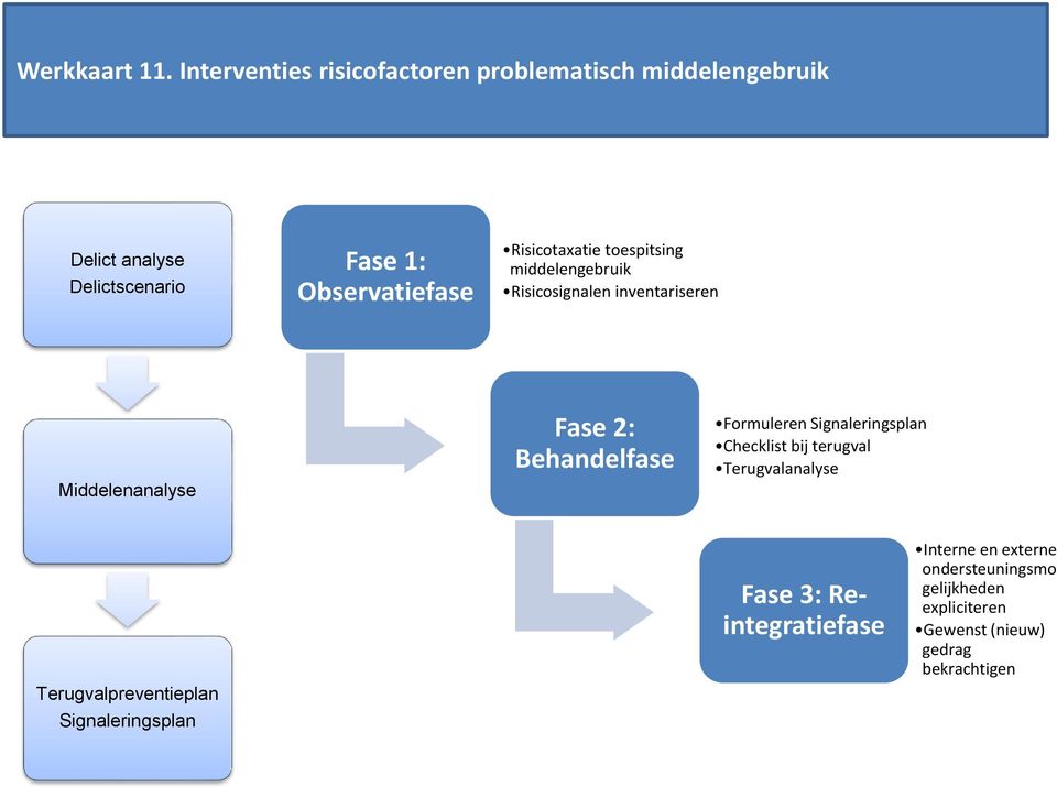 Risicotaxatie toespitsing middelengebruik Risicosignalen inventariseren Middelenanalyse Fase 2: Behandelfase