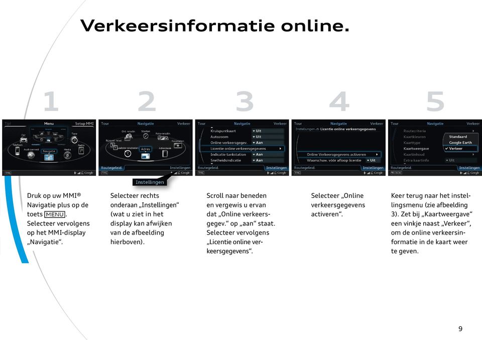 Scroll naar beneden en vergewis u ervan dat Online verkeersgegev. op aan staat. Selecteer vervolgens Licentie online verkeersgegevens.