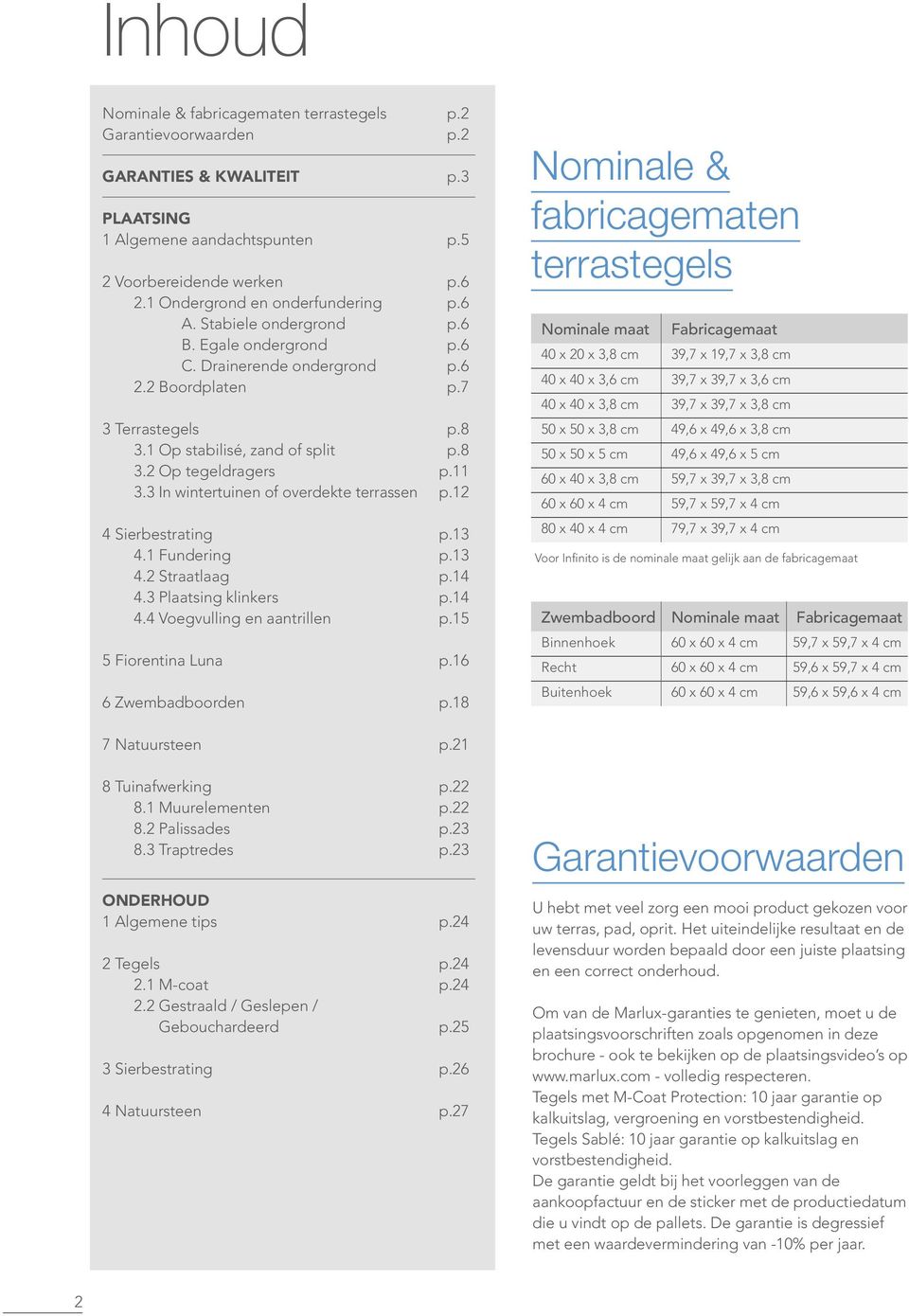 11 3.3 In wintertuinen of overdekte terrassen p.12 4 Sierbestrating p.13 4.1 Fundering p.13 4.2 Straatlaag p.14 4.3 Plaatsing klinkers p.14 4.4 Voegvulling en aantrillen p.15 5 Fiorentina Luna p.