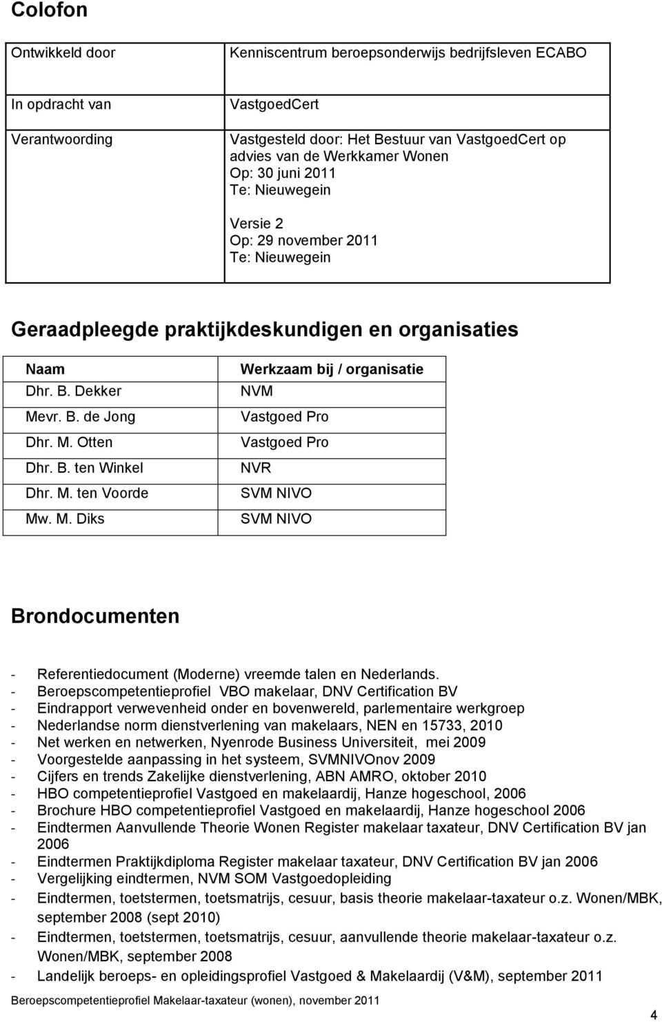 M. ten Voorde Mw. M. Diks Werkzaam bij / organisatie NVM Vastgoed Pro Vastgoed Pro NVR SVM NIVO SVM NIVO Brondocumenten - Referentiedocument (Moderne) vreemde talen en Nederlands.