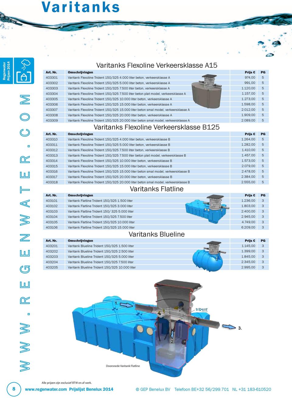 500 liter beton plat model, verkeersklasse A 1.157,00 5 403305 Varitank Flexoline Trident 150/325 10.000 liter beton, verkeersklasse A 1.273,00 5 403306 Varitank Flexoline Trident 150/325 15.