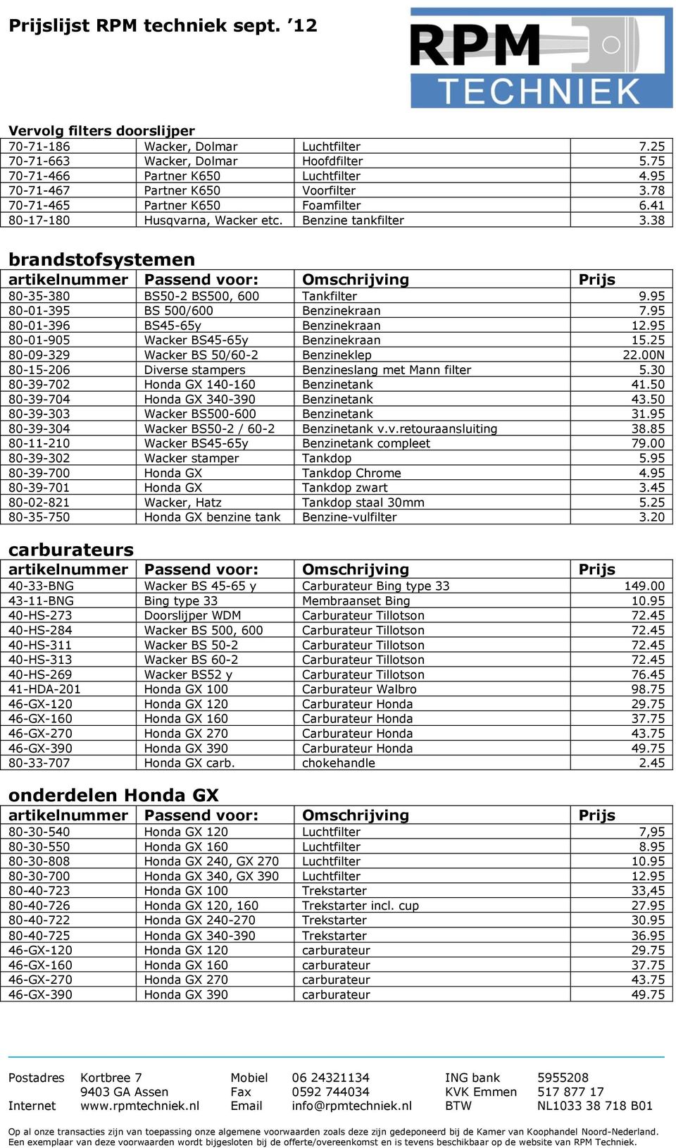 95 80-01-396 BS45-65y Benzinekraan 12.95 80-01-905 Wacker BS45-65y Benzinekraan 15.25 80-09-329 Wacker BS 50/60-2 Benzineklep 22.00N 80-15-206 Diverse stampers Benzineslang met Mann filter 5.