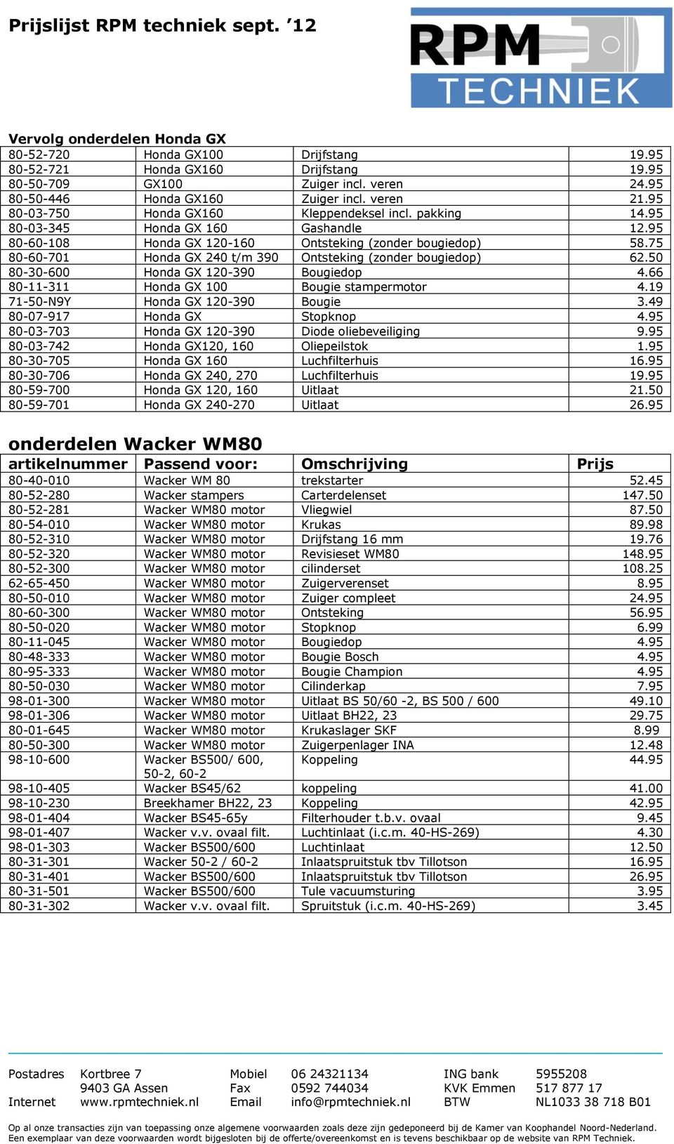 75 80-60-701 Honda GX 240 t/m 390 Ontsteking (zonder bougiedop) 62.50 80-30-600 Honda GX 120-390 Bougiedop 4.66 80-11-311 Honda GX 100 Bougie stampermotor 4.19 71-50-N9Y Honda GX 120-390 Bougie 3.