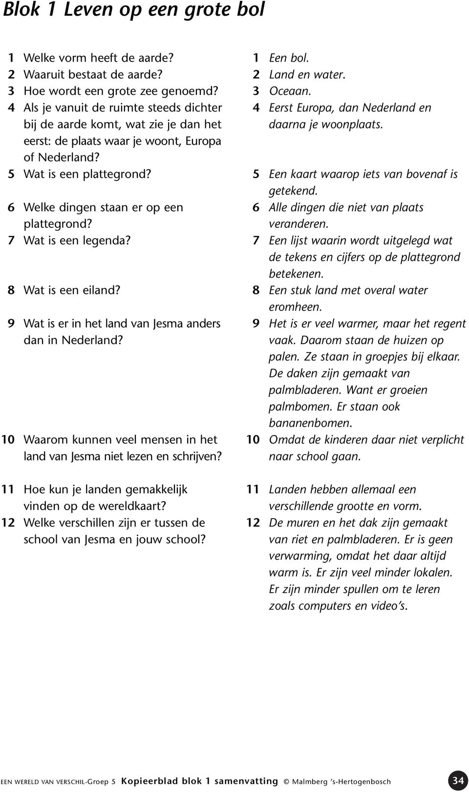 6 Welke dingen staan er op een plattegrond? 7 Wat is een legenda? 8 Wat is een eiland? 9 Wat is er in het land van Jesma anders dan in Nederland?