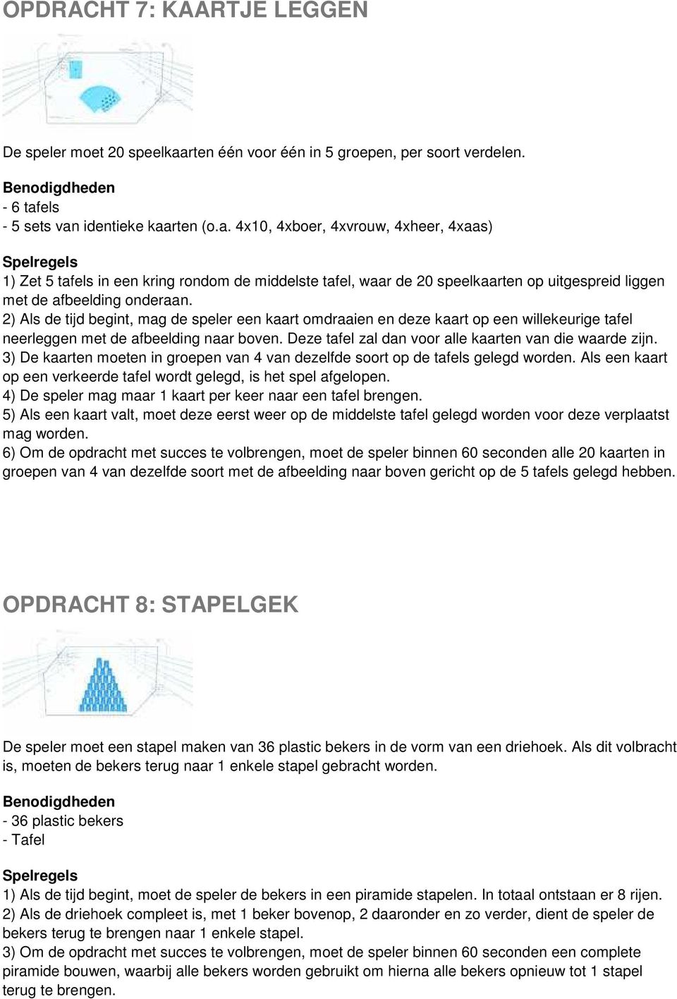 els - 5 sets van identieke kaarten (o.a. 4x10, 4xboer, 4xvrouw, 4xheer, 4xaas) 1) Zet 5 tafels in een kring rondom de middelste tafel, waar de 20 speelkaarten op uitgespreid liggen met de afbeelding onderaan.