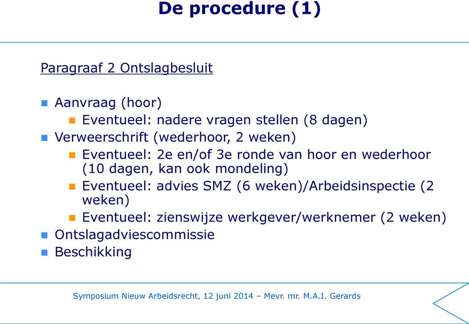 en wederhoor (10 dagen, kan ook mondeling) Eventueel: advies SMZ (6 weken)/arbeidsinspectie