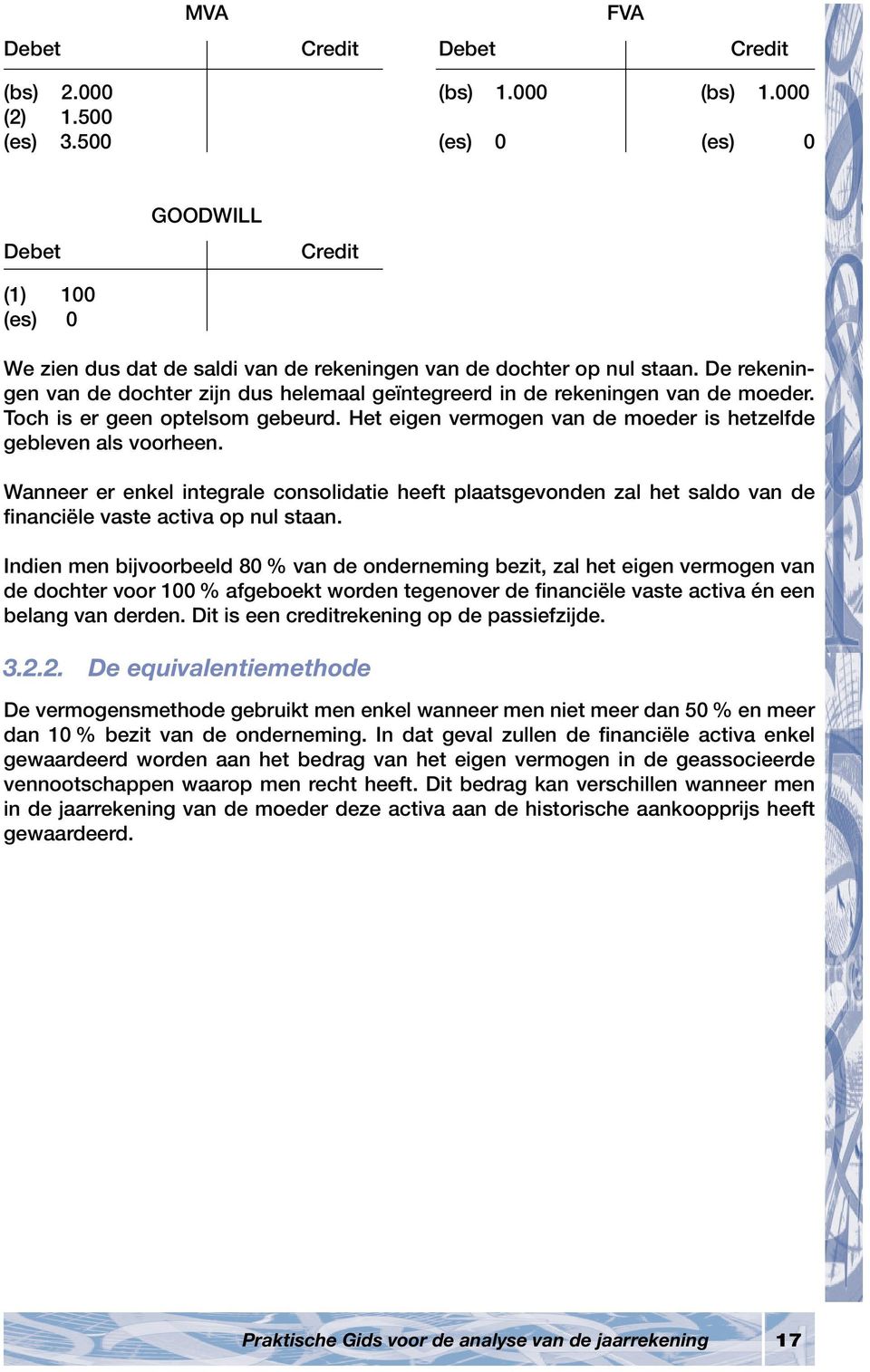 De rekeningen van de dochter zijn dus helemaal geïntegreerd in de rekeningen van de moeder. Toch is er geen optelsom gebeurd. Het eigen vermogen van de moeder is hetzelfde gebleven als voorheen.