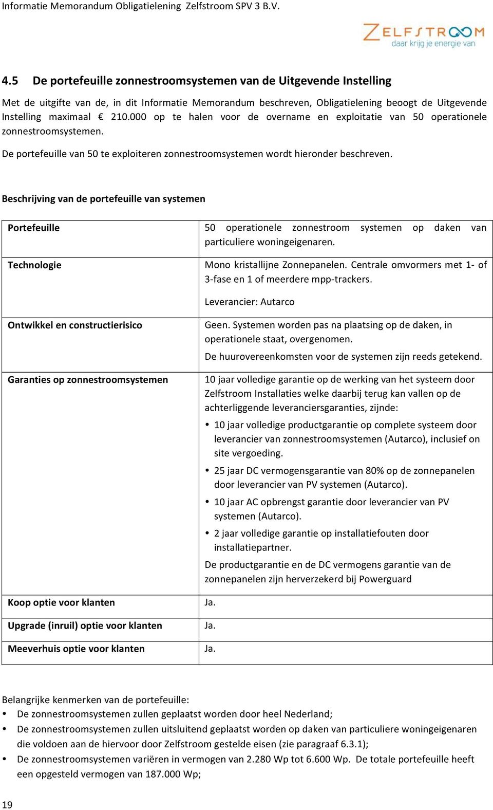 Beschrijving van de portefeuille van systemen Portefeuille 50 operationele zonnestroom systemen op daken van particuliere woningeigenaren. Technologie Mono kristallijne Zonnepanelen.