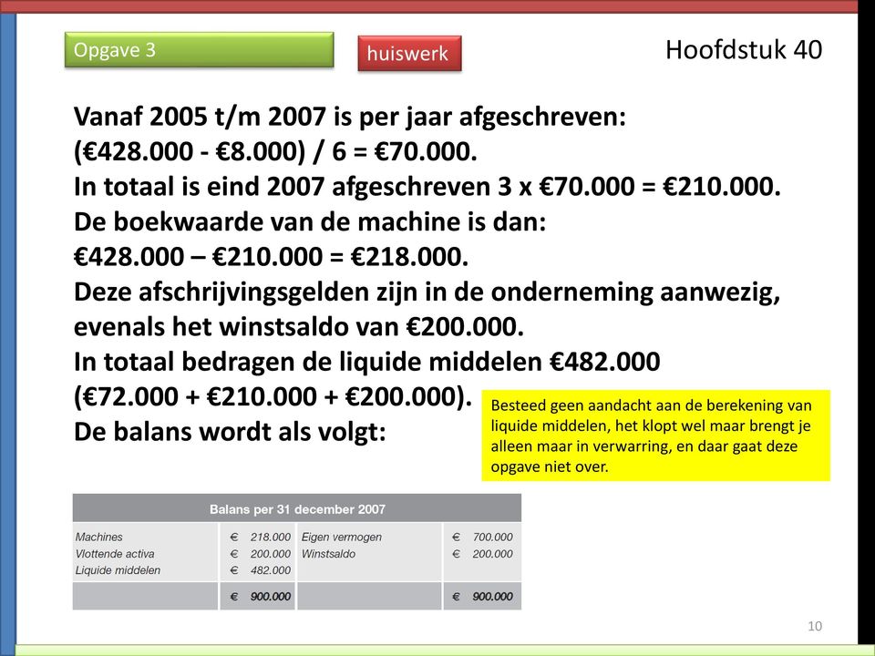 000. In totaal bedragen de liquide middelen 482.000 ( 72.000 + 210.000 + 200.000).