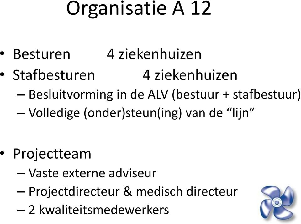 Volledige (onder)steun(ing) van de lijn Projectteam Vaste