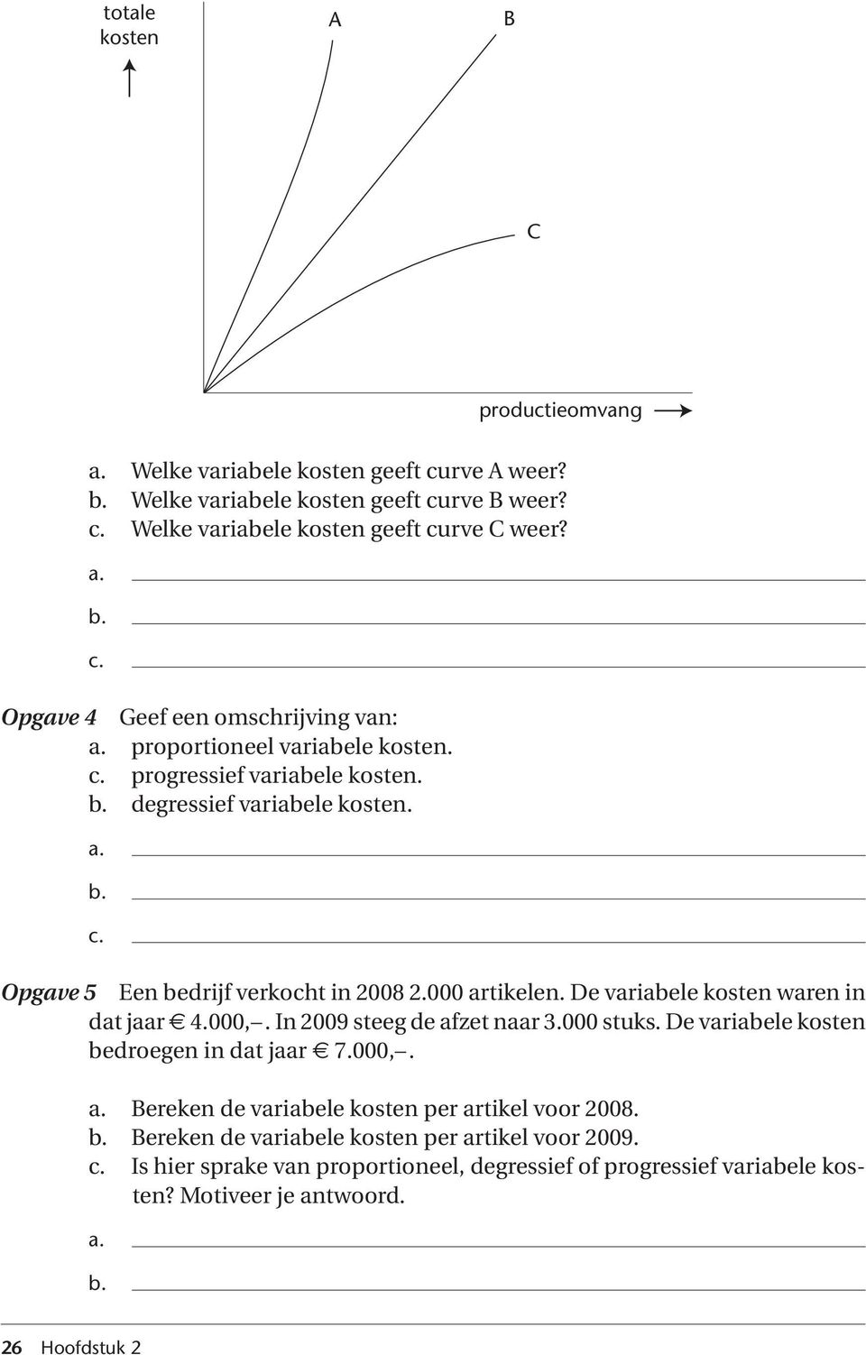 000 artikelen. De variabele kosten waren in dat jaar 4.000,. In 2009 steeg de afzet naar 3.000 stuks. De variabele kosten bedroegen in dat jaar 7.000,. Bereken de variabele kosten per artikel voor 2008.