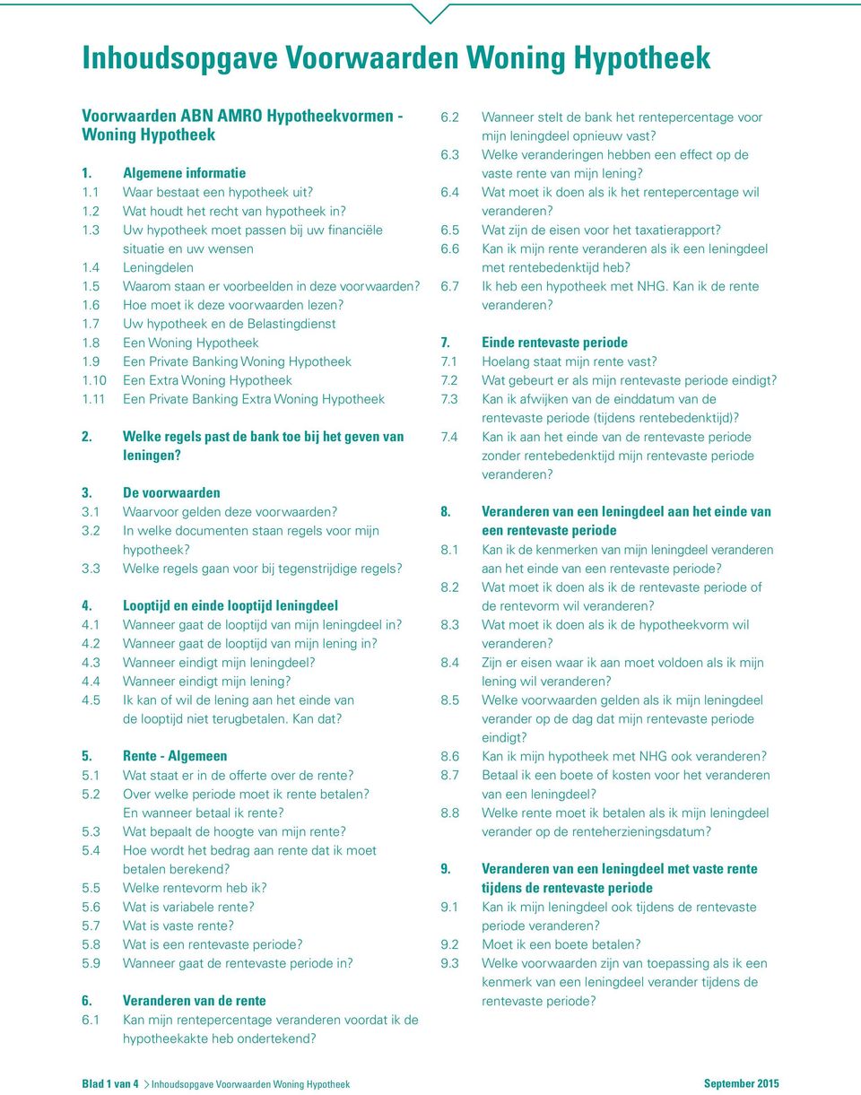 8 Een Woning Hypotheek 1.9 Een Private Banking Woning Hypotheek 1.10 Een Extra Woning Hypotheek 1.11 Een Private Banking Extra Woning Hypotheek 2.