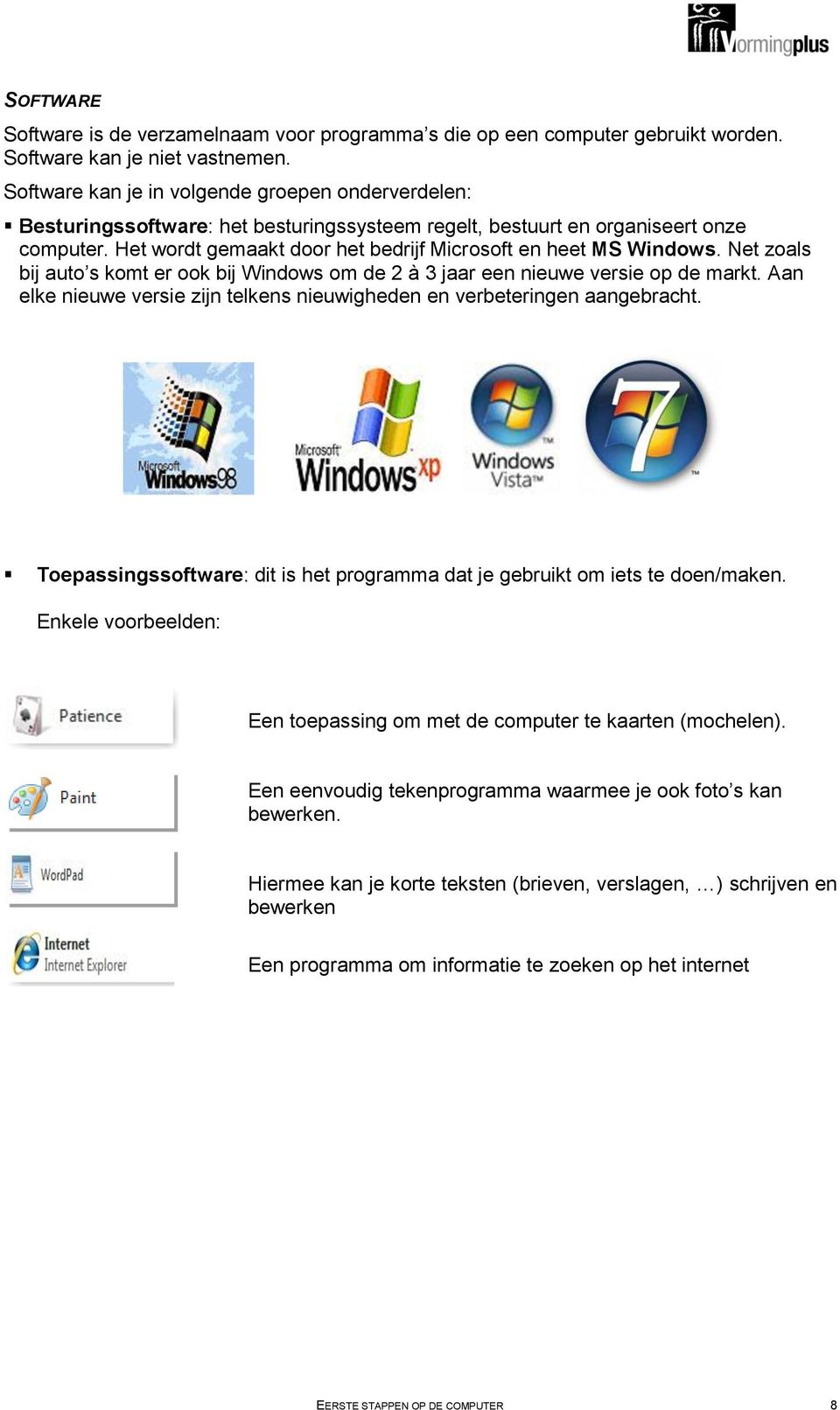 Het wordt gemaakt door het bedrijf Microsoft en heet MS Windows. Net zoals bij auto s komt er ook bij Windows om de 2 à 3 jaar een nieuwe versie op de markt.