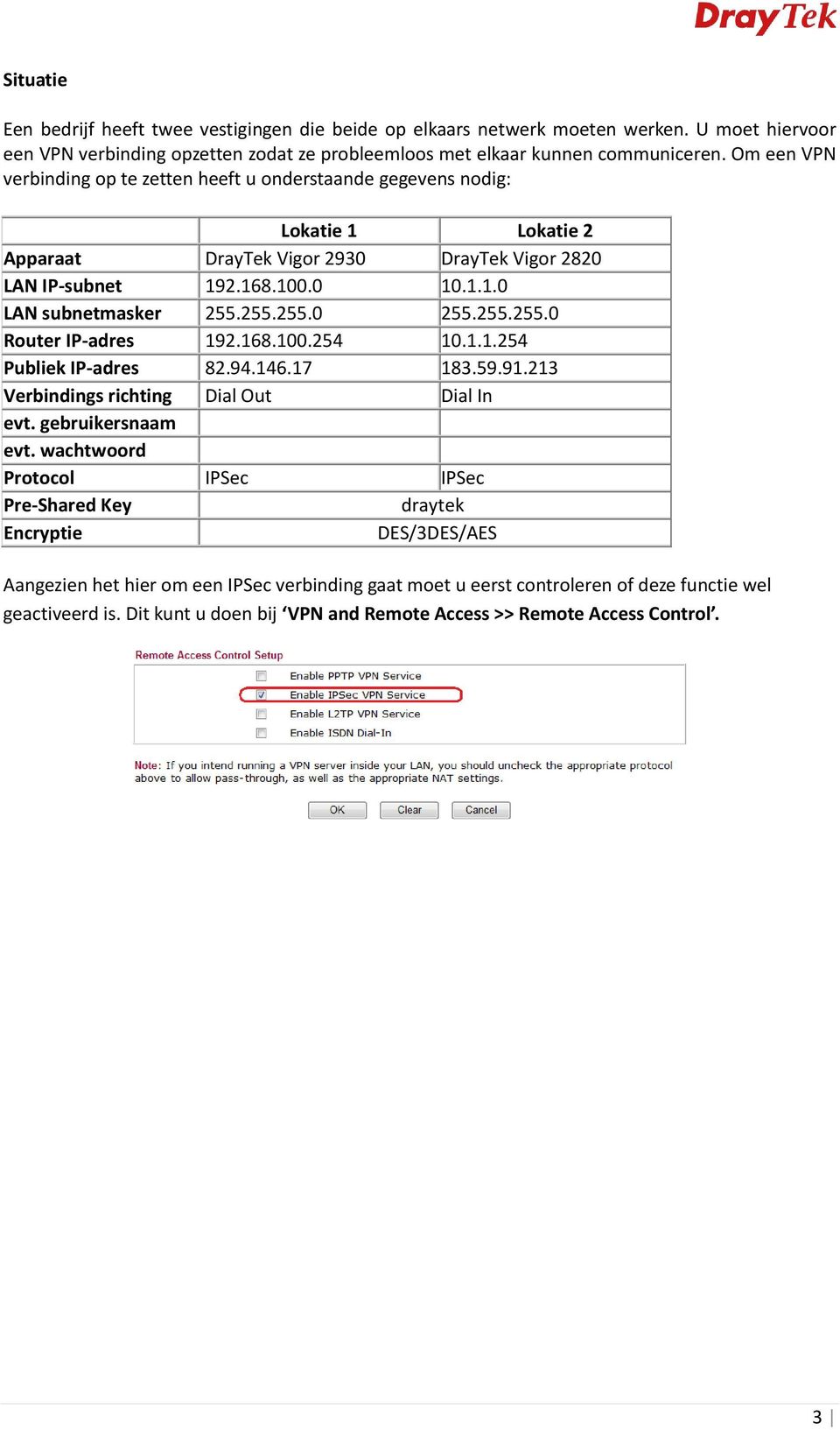 255.255.0 255.255.255.0 Router IP-adres 192.168.100.254 10.1.1.254 Publiek IP-adres 82.94.146.17 183.59.91.213 Verbindings richting Dial Out Dial In evt. gebruikersnaam evt.