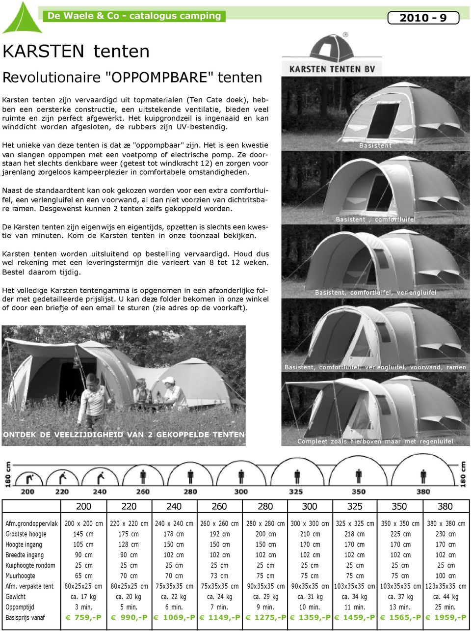 Het unieke van deze tenten is dat ze "oppompbaar" zijn. Het is een kwestie van slangen oppompen met een voetpomp of electrische pomp.