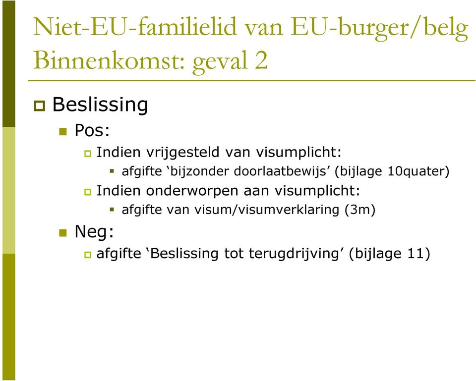 doorlaatbewijs (bijlage 10quater) Indien onderworpen aan visumplicht: