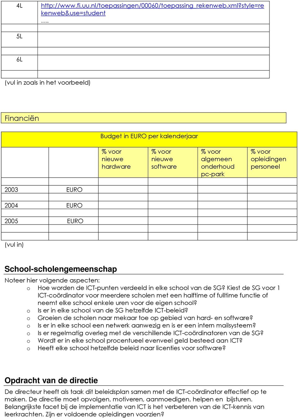 2004 EURO 2005 EURO School-scholengemeenschap Noteer hier volgende aspecten: o Hoe worden de ICT-punten verdeeld in elke school van de SG?