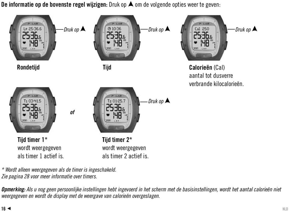 * Wordt alleen weergegeven als de timer is ingeschakeld. Zie pagina 28 voor meer informatie over timers.