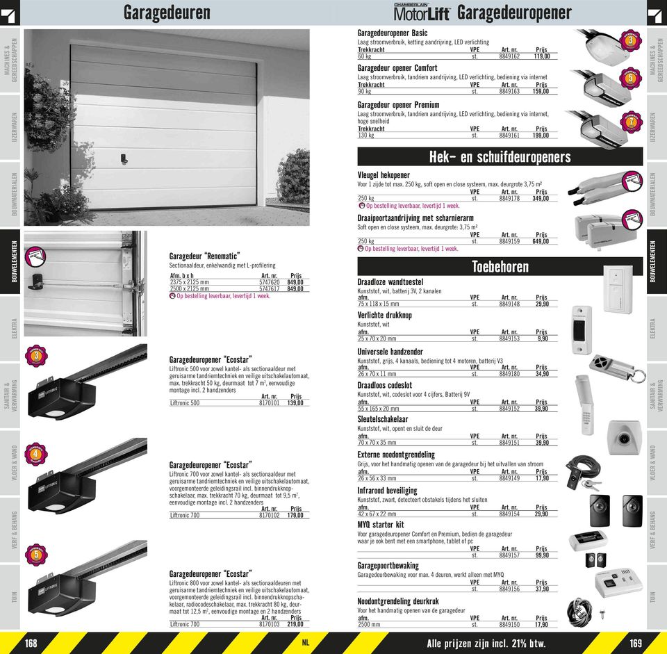 8849163 159,00 Garagedeur Renomatic Sectionaaldeur, enkelwandig met L-profilering Afm. b x h Art. nr.