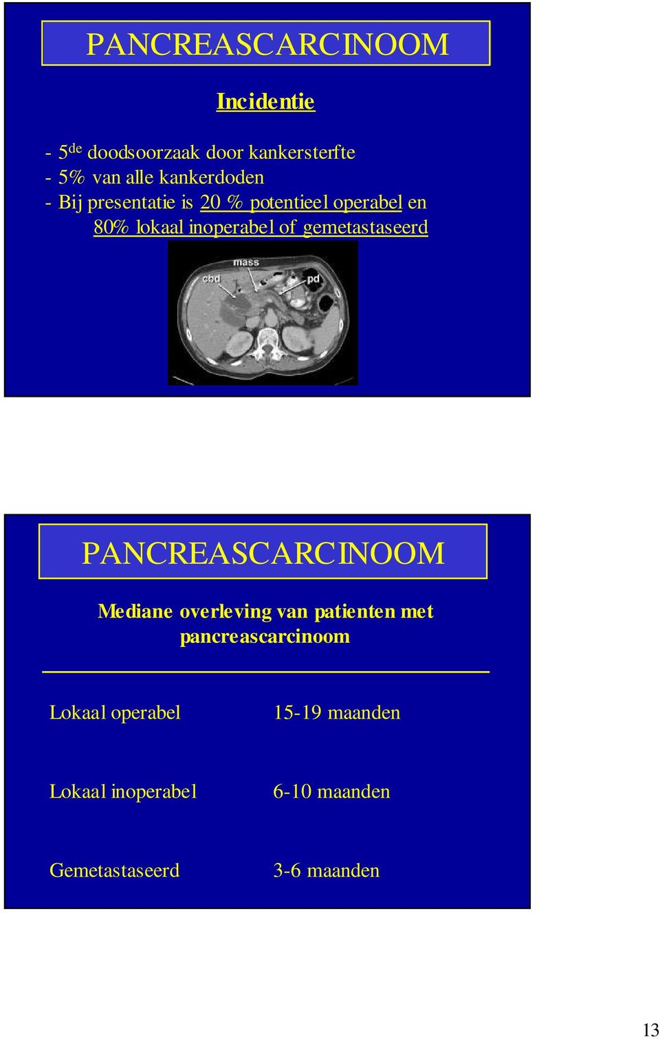 gemetastaseerd PANCREASCARCINOOM Mediane overleving van patienten met