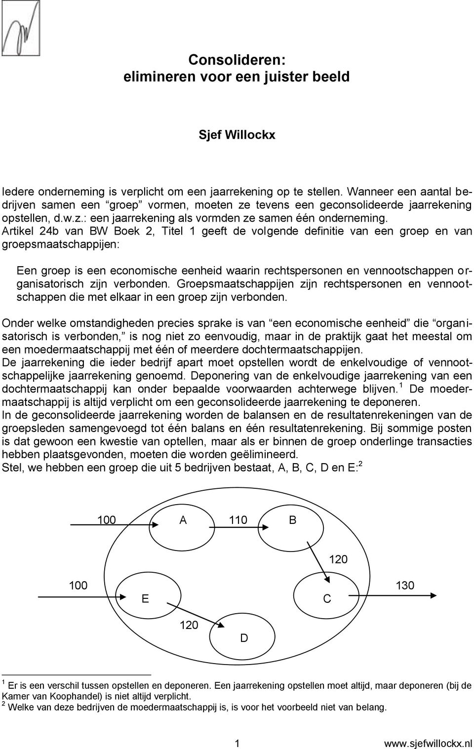 Artikel 24b van BW Boek 2, Titel 1 geeft de volgende definitie van een groep en van groepsmaatschappijen: Een groep is een economische eenheid waarin rechtspersonen en vennootschappen organisatorisch