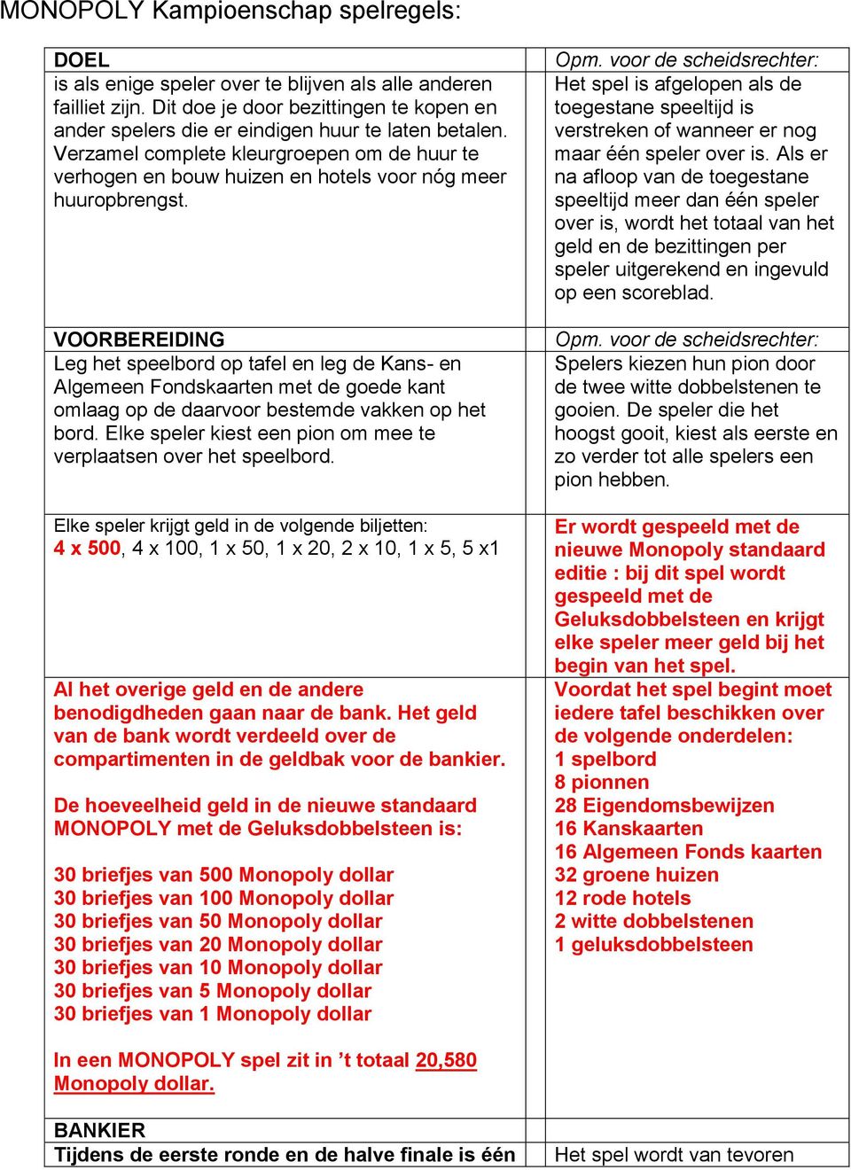 VOORBEREIDING Leg het speelbord op tafel en leg de Kans- en Algemeen Fondskaarten met de goede kant omlaag op de daarvoor bestemde vakken op het bord.