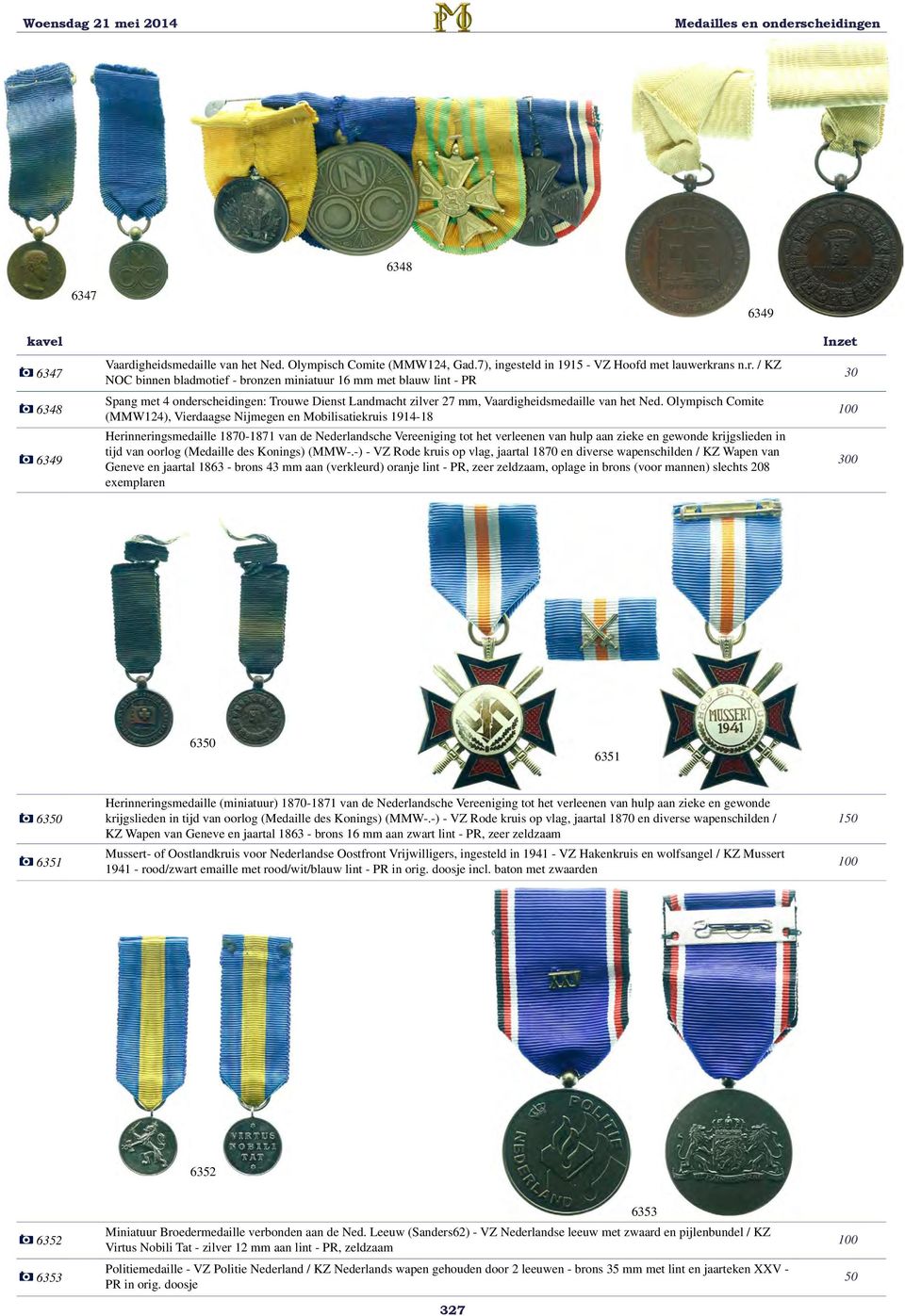 rans n.r. / KZ NOC binnen bladmotief - bronzen miniatuur 16 mm met blauw lint - PR Spang met 4 onderscheidingen: Trouwe Dienst Landmacht zilver 27 mm, Vaardigheidsmedaille van het Ned.