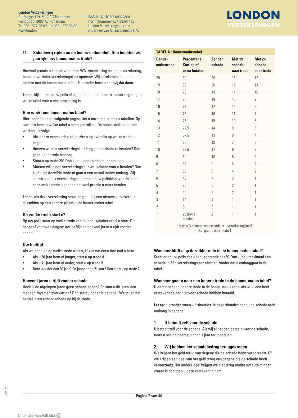 Hieronder leest u hoe wij dat doen. Let op: kijk eerst op uw polis of u meedoet aan de bonus-malus-regeling en welke tabel voor u van toepassing is. Hoe werkt een bonus-malus tabel?