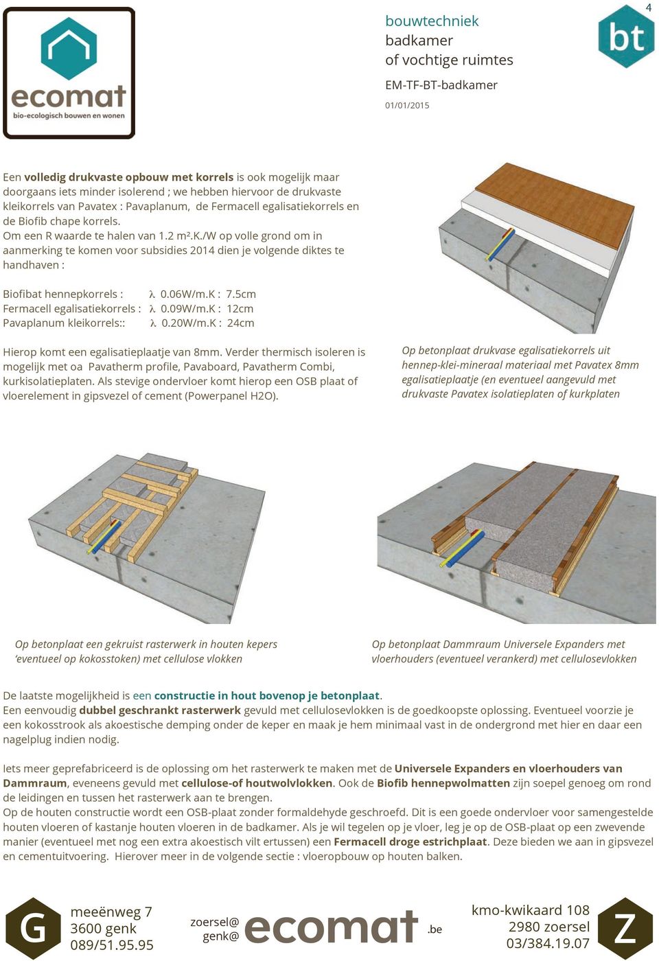 06W/m.K : 7.5cm Fermacell egalisatiekorrels :! 0.09W/m.K : 12cm Pavaplanum kleikorrels::! 0.20W/m.K : 24cm Hierop komt een egalisatieplaatje van 8mm.