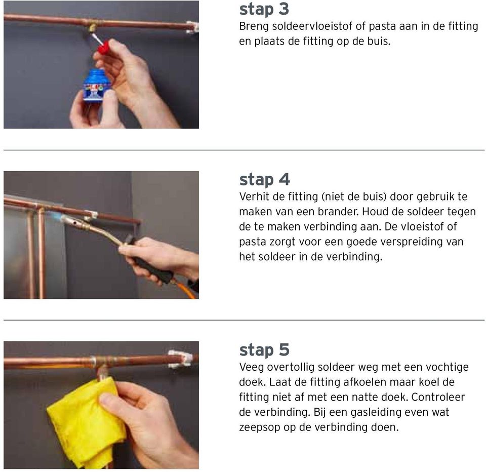 De vloeistof of pasta zorgt voor een goede verspreiding van het soldeer in de verbinding.