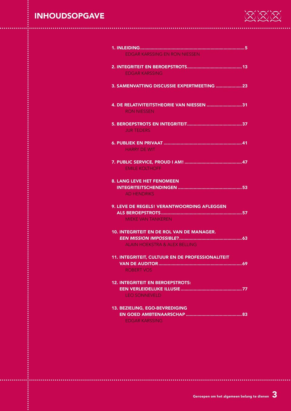 lang leve het fenomeen integriteitschendingen...53 Ad Hendriks 9. leve de regels! Verantwoording afleggen als beroepstrots...57 Mieke van Tankeren 10. integriteit en de rol van de manager.