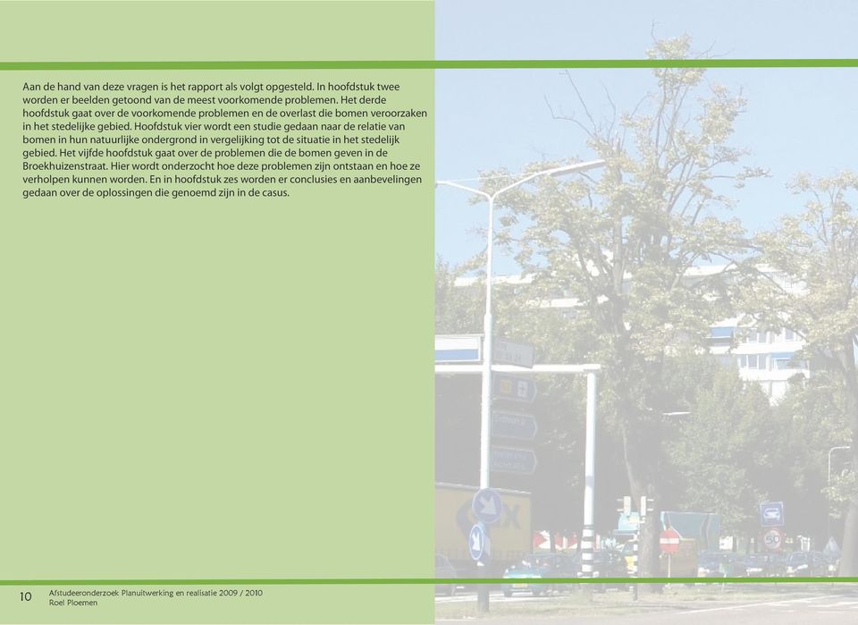 Hoofdstuk vier wordt een studie gedaan naar de relatie van bomen in hun natuurlijke ondergrond in vergelijking tot de situatie in het stedelijk gebied.