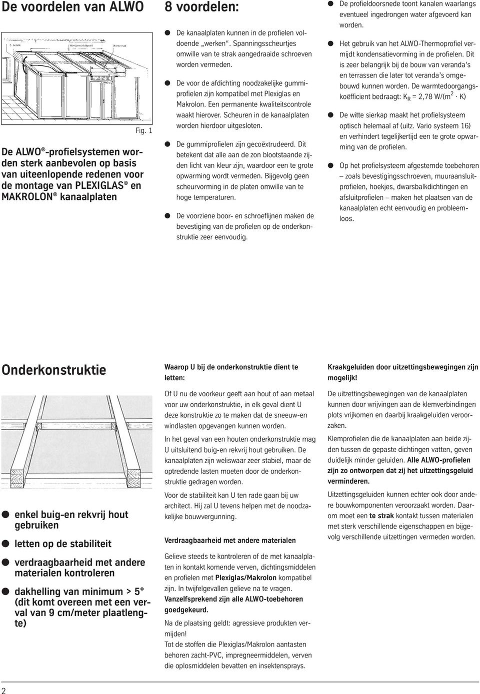 voldoende werken. Spanningsscheurtjes omwille van te strak aangedraaide schroeven worden vermeden. De voor de afdichting noodzakelijke gummiprofielen zijn kompatibel met Plexiglas en Makrolon.