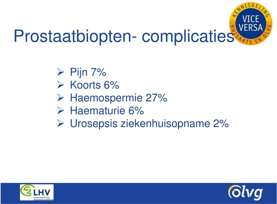 Koorts 6% Haemospermie 27%