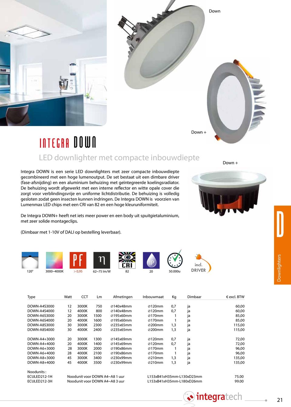 De behuizing wordt afgewerkt met een interne reflector en witte opale cover die zorgt voor verblindingsvrije en uniforme lichtdistributie.