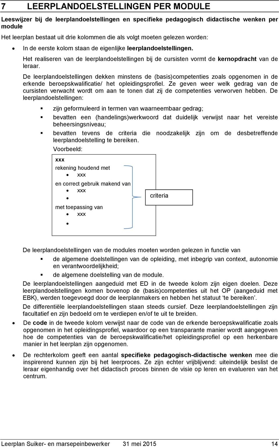 De leerplandoelstellingen dekken minstens de (basis)competenties zoals opgenomen in de erkende beroepskwalificatie/ het opleidingsprofiel.