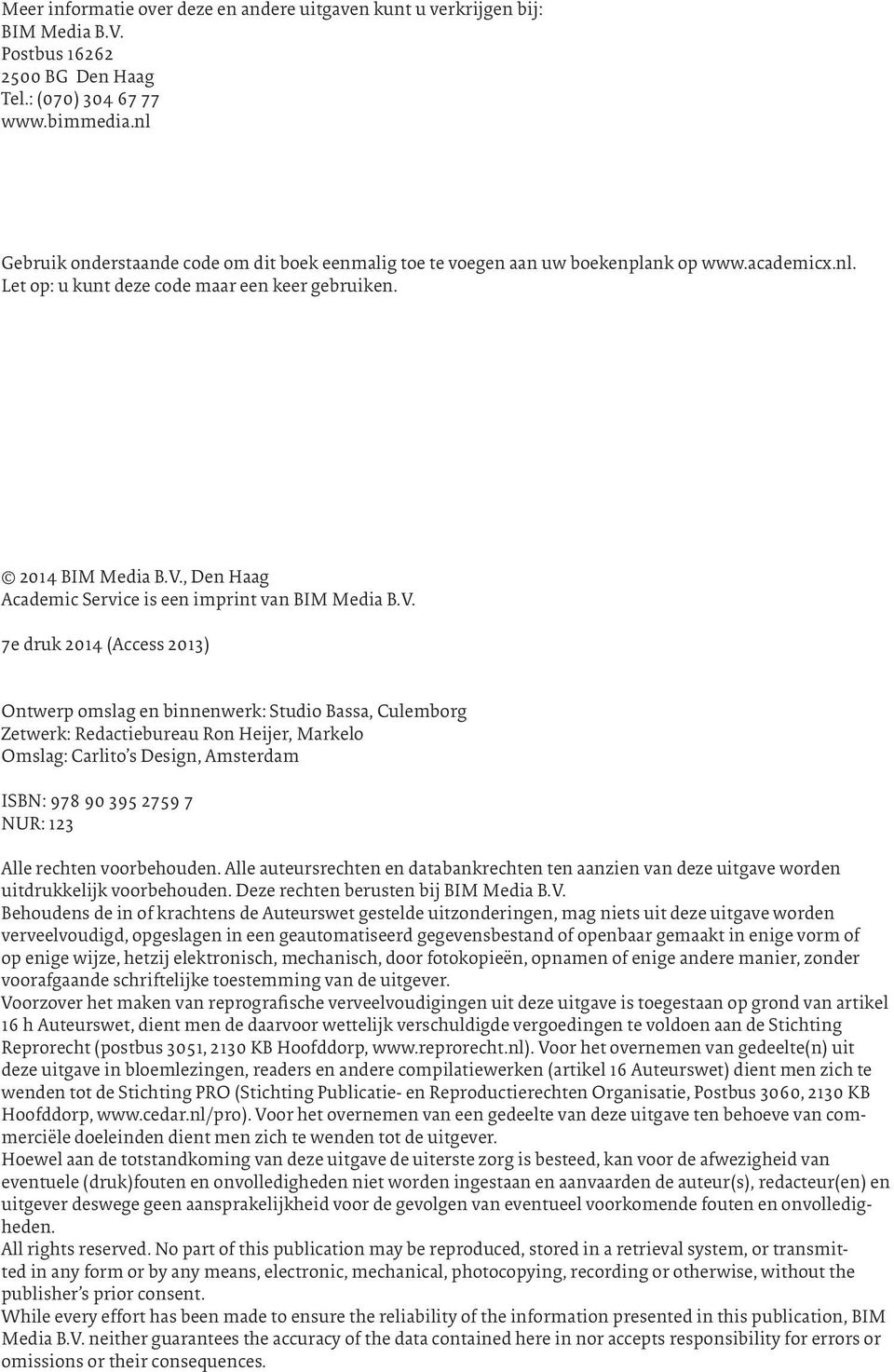 , Den Haag Academic Service is een imprint van BIM Media B.V.
