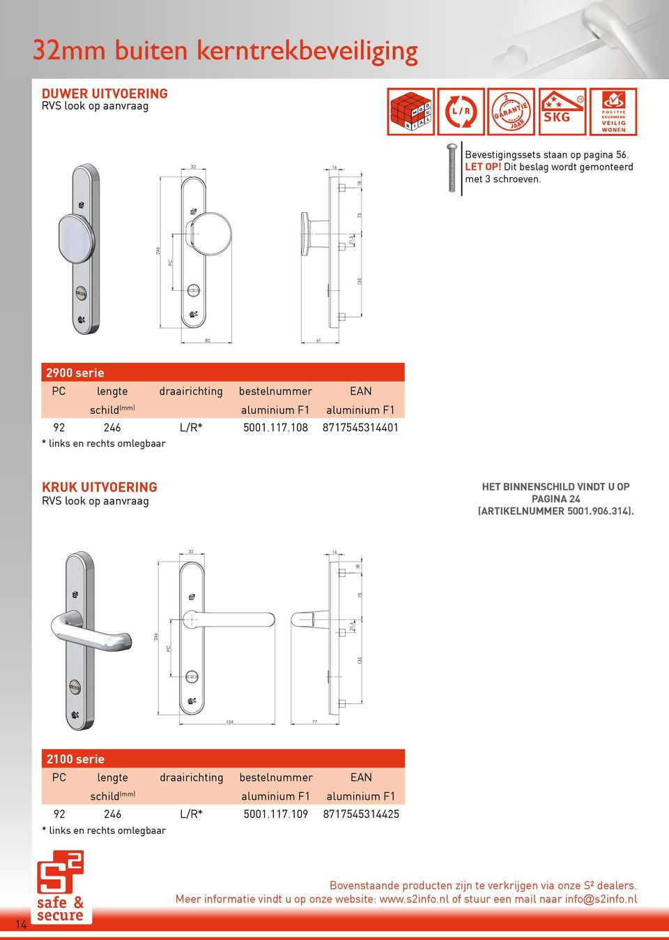 135 21,5 82 61 2900 serie lengte draairichting bestelnummer schild (mm) 92 L/R* 5001.117.