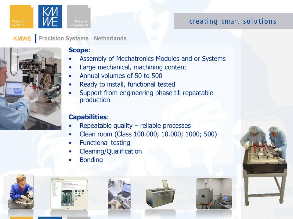 Support from engineering phase till repeatable production Capabilities: Repeatable quality reliable